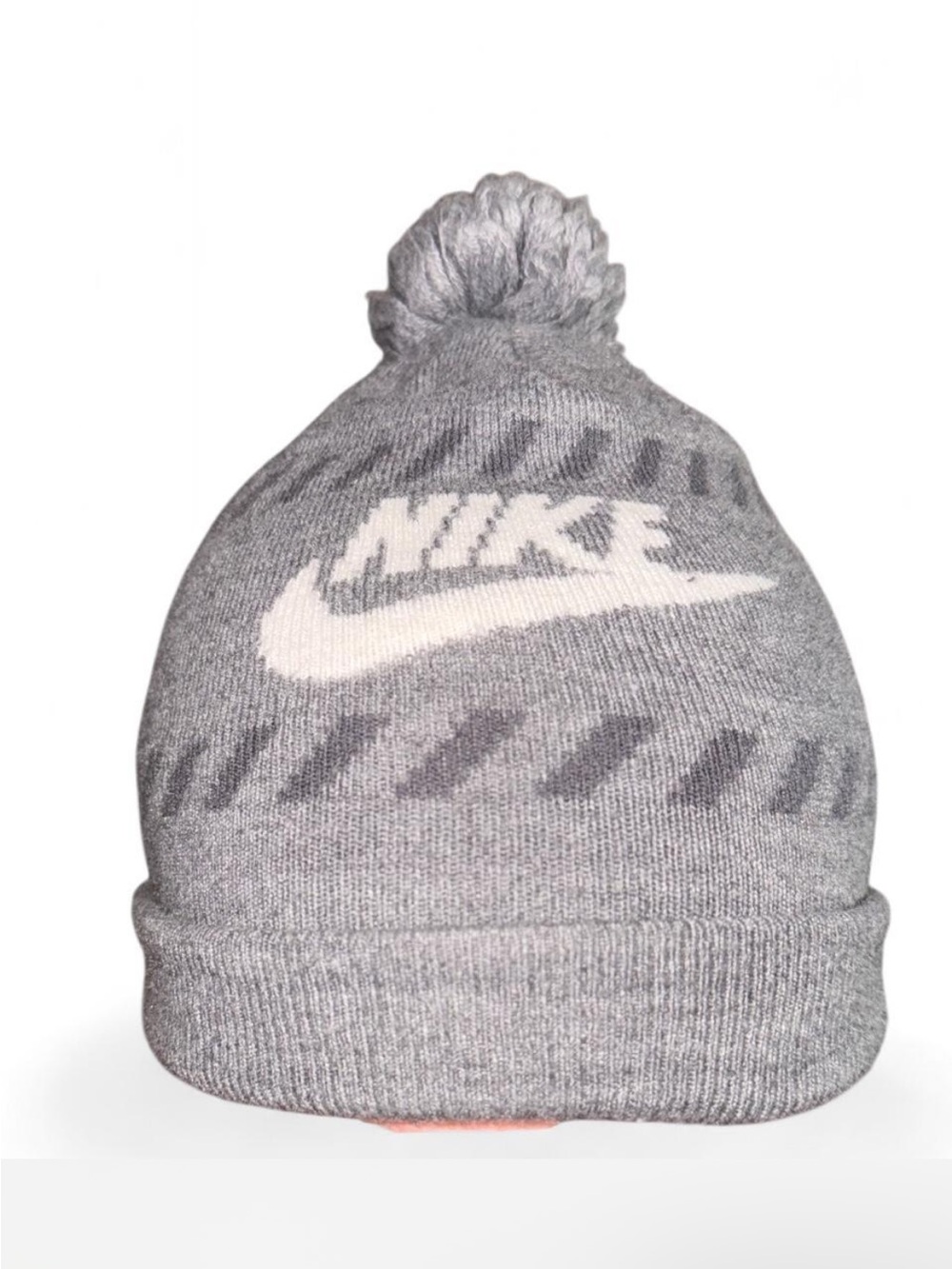 Nike Gray Pom Beanie with White Swoosh